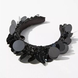 ANTHROPOLOGIE Llani Iridescent Beads Embellishments Statement Headband Black NWT